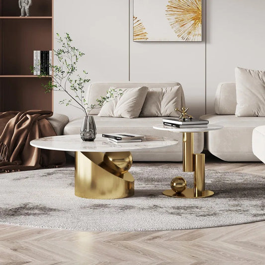 Italian design marble gold coffee table set with side table