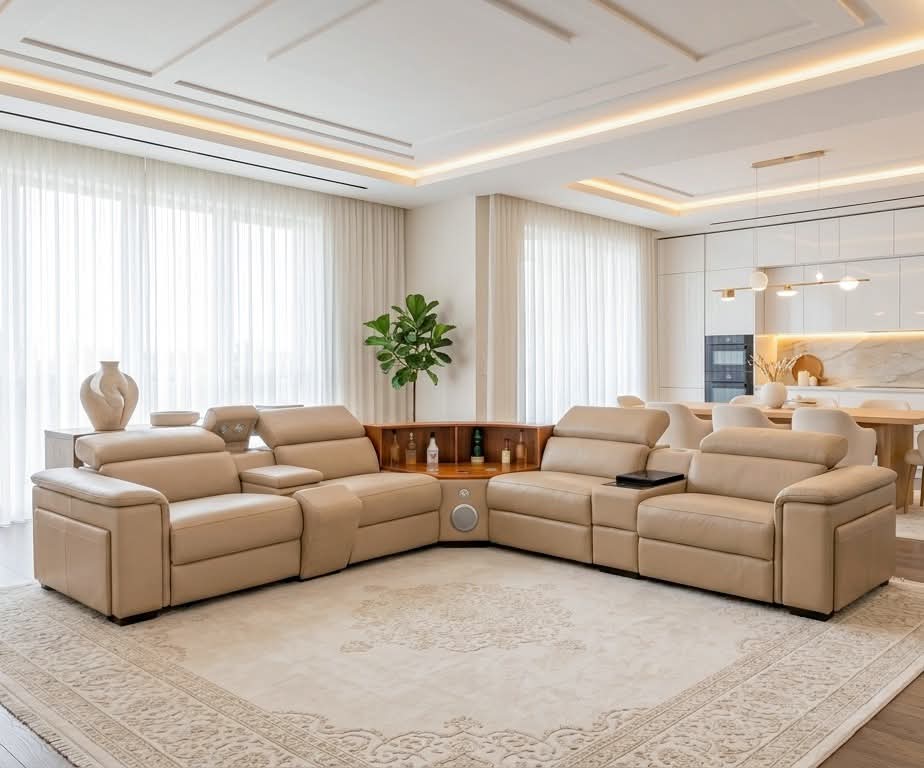 Leather corner suite with wine rack usb bullt in speakers 