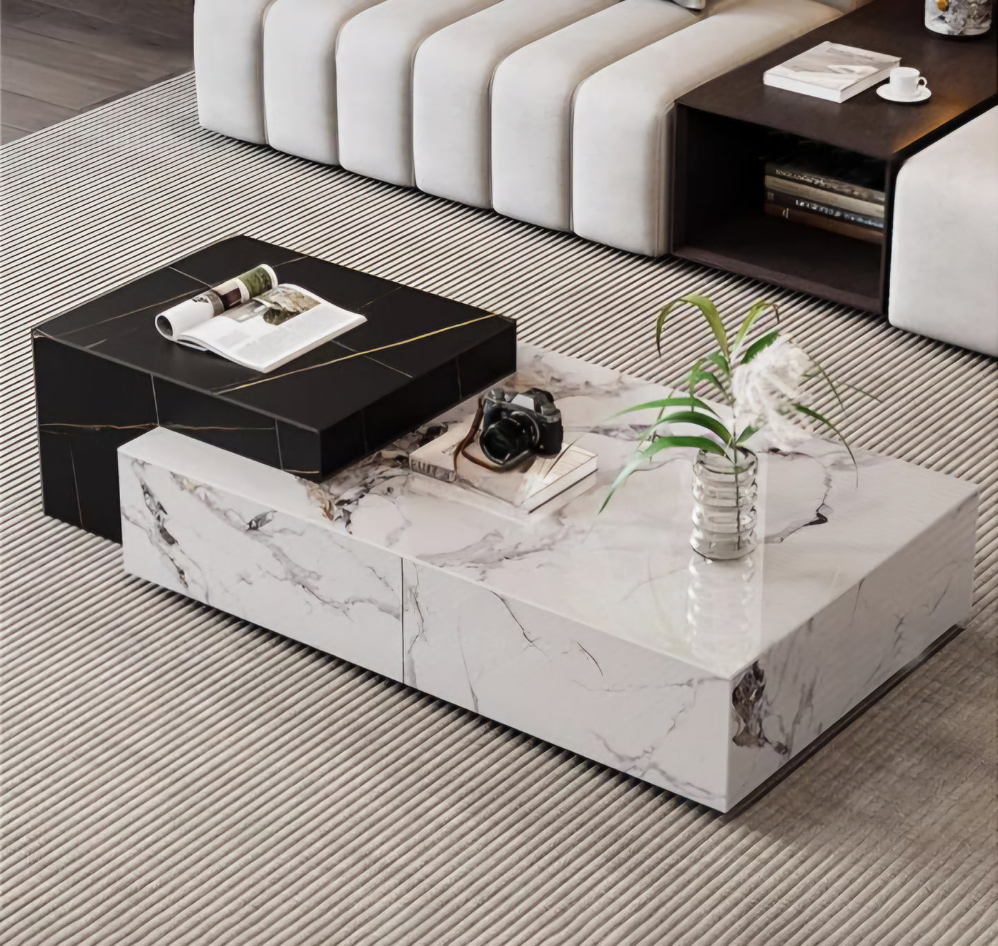 Sintered stone marble coffee table black and white