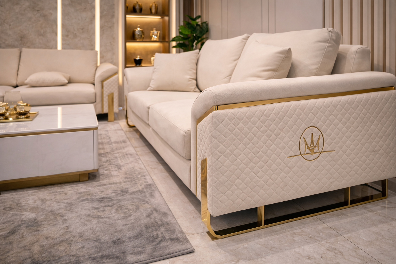 Maserati beige lounge set gold legs designer lounge set