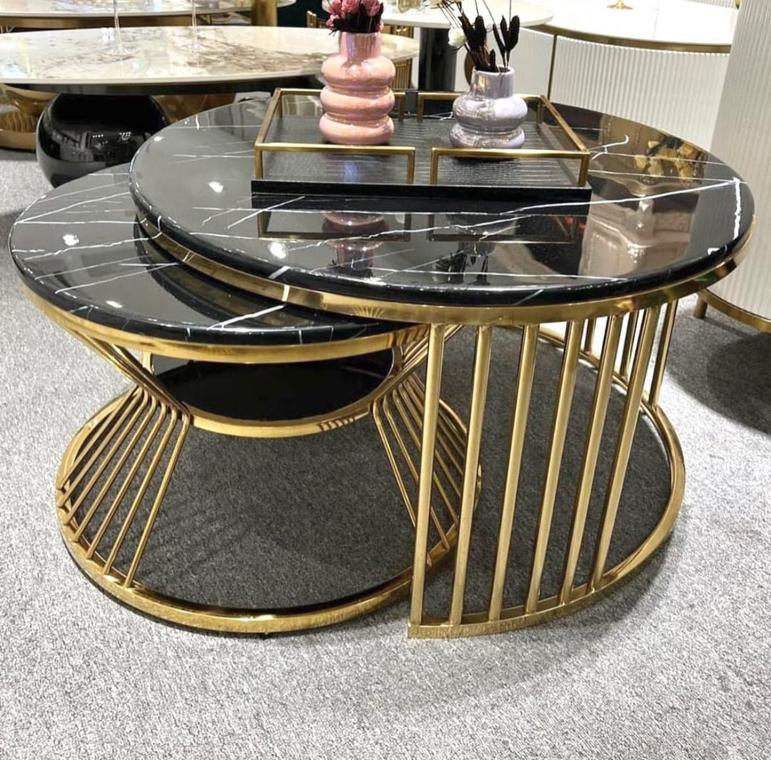 Black and Gold marble coffee table nested 