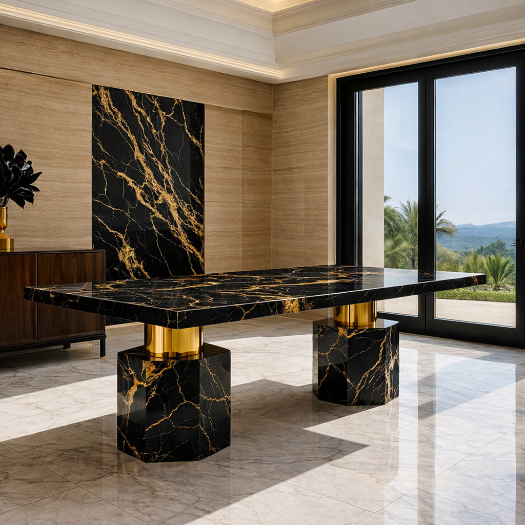 Black marble dining table luxury 10- 12 seater