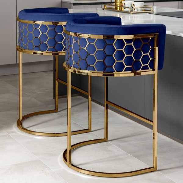 gold luxury bar chairs blue velvet