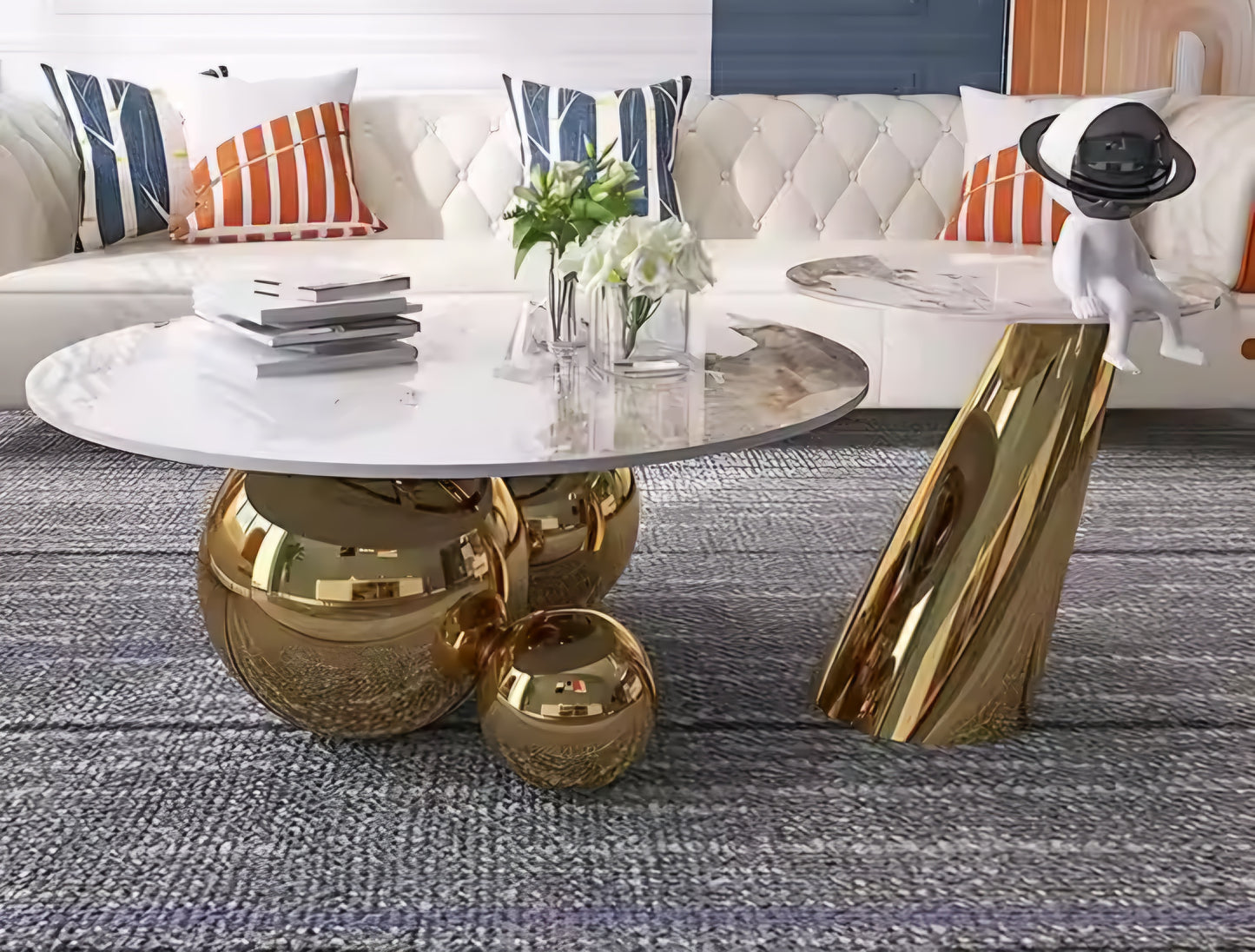 Gold coffee table and side table set