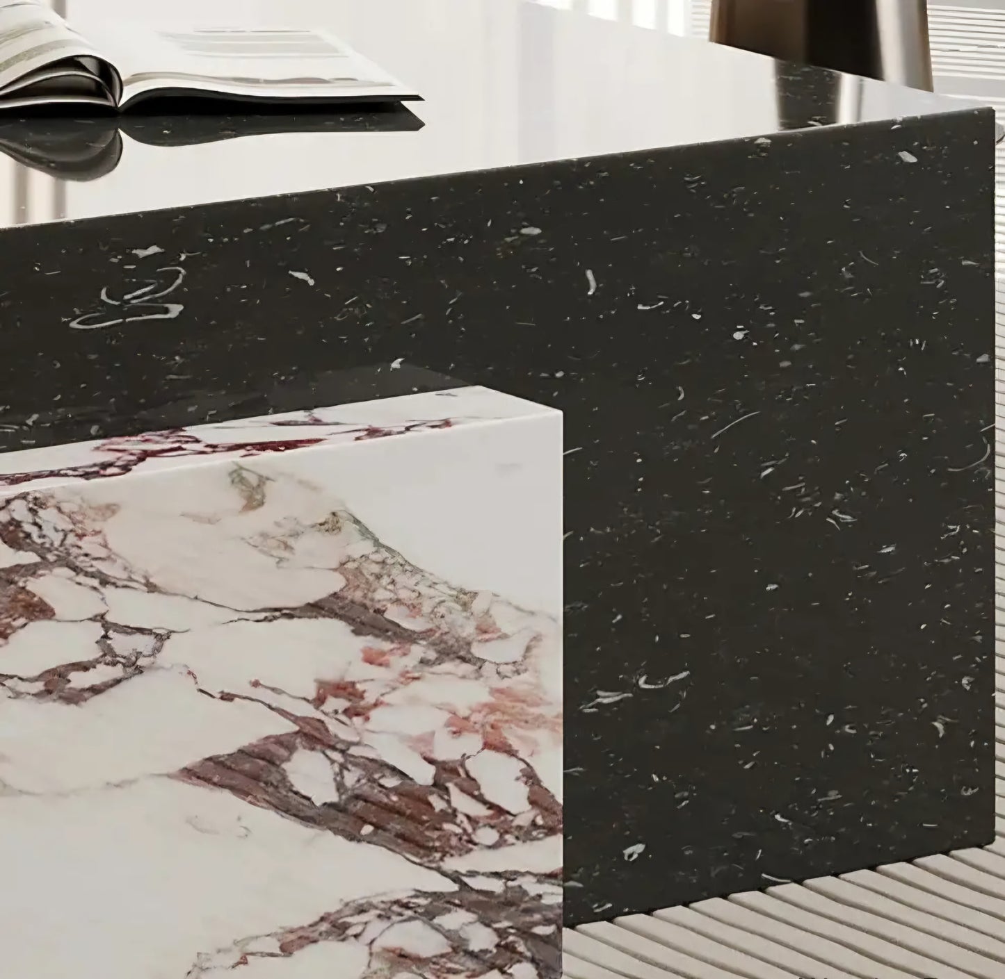 Sintered stone marble coffee table black and white