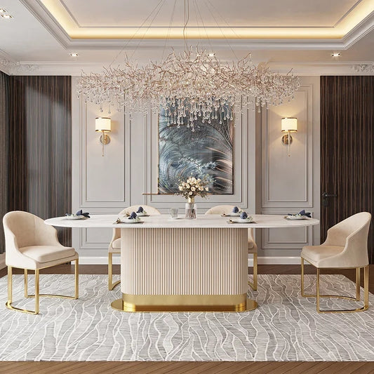 white and gold 8 seater dining table
