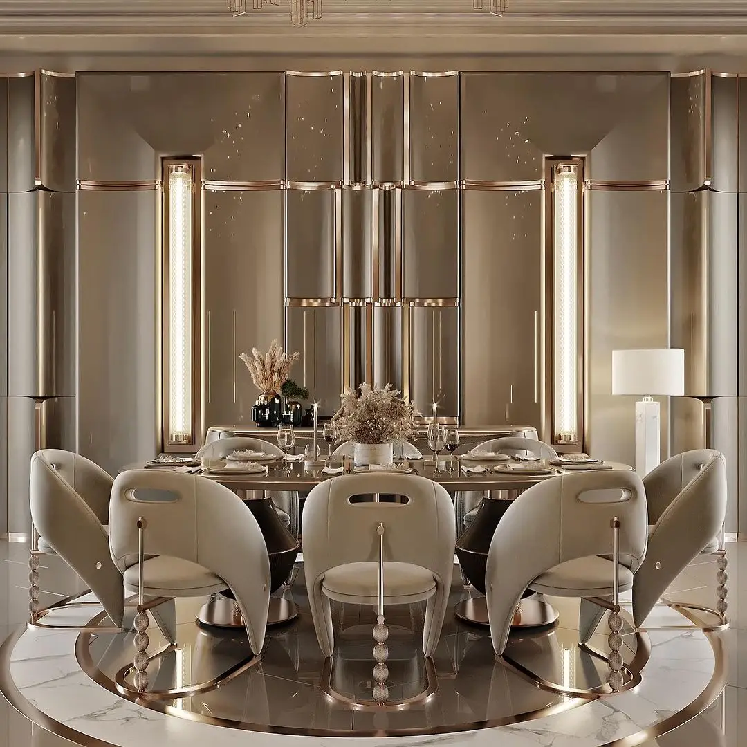 Designer dining chair beige and gold 