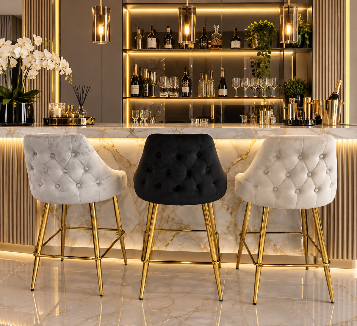Chesterfield bar chairs gold