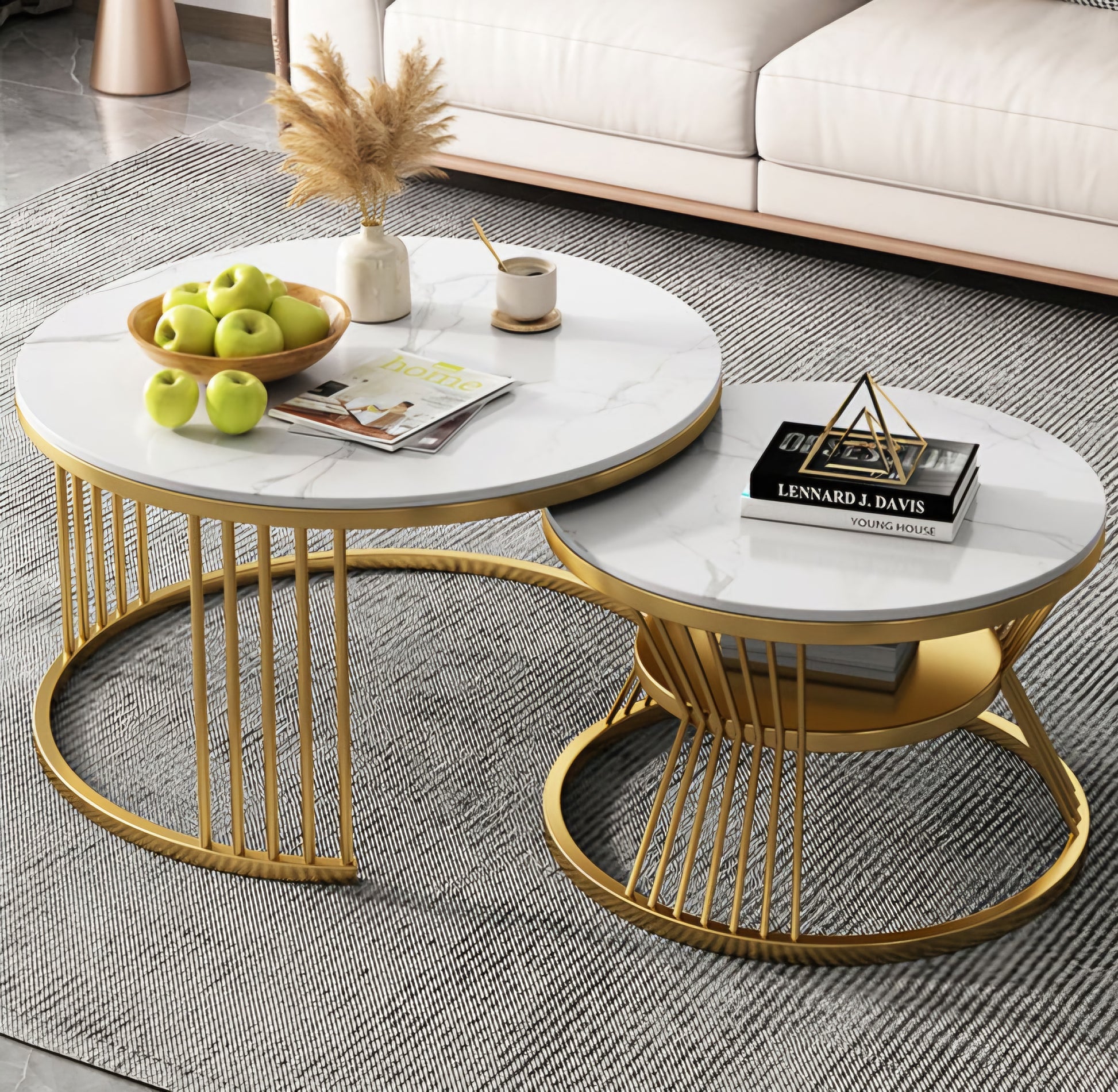 Gold marble coffee table nested 