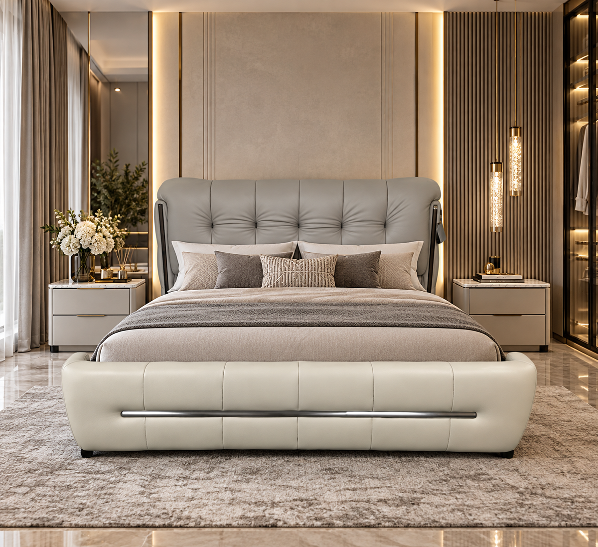 Grey and white headboard bedroom suite 