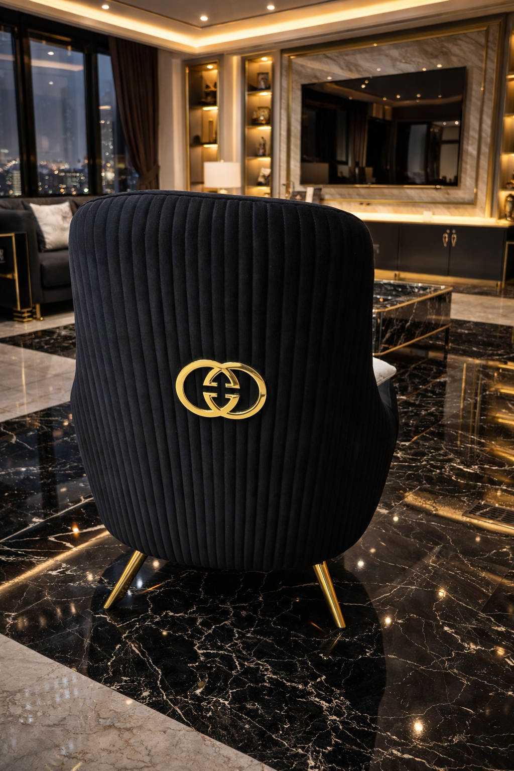 Black Gucci lounge set designer couches 