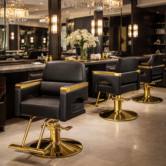 Luxury salon barber chairs with gold bases 