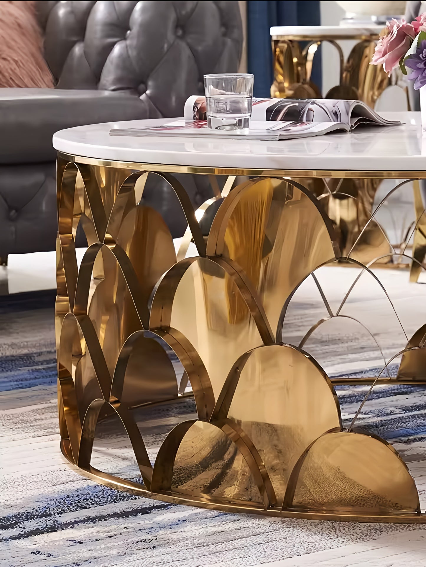 Gold Marble top coffee table and side table set 