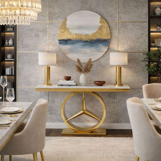 Gold Mercedes server console table 