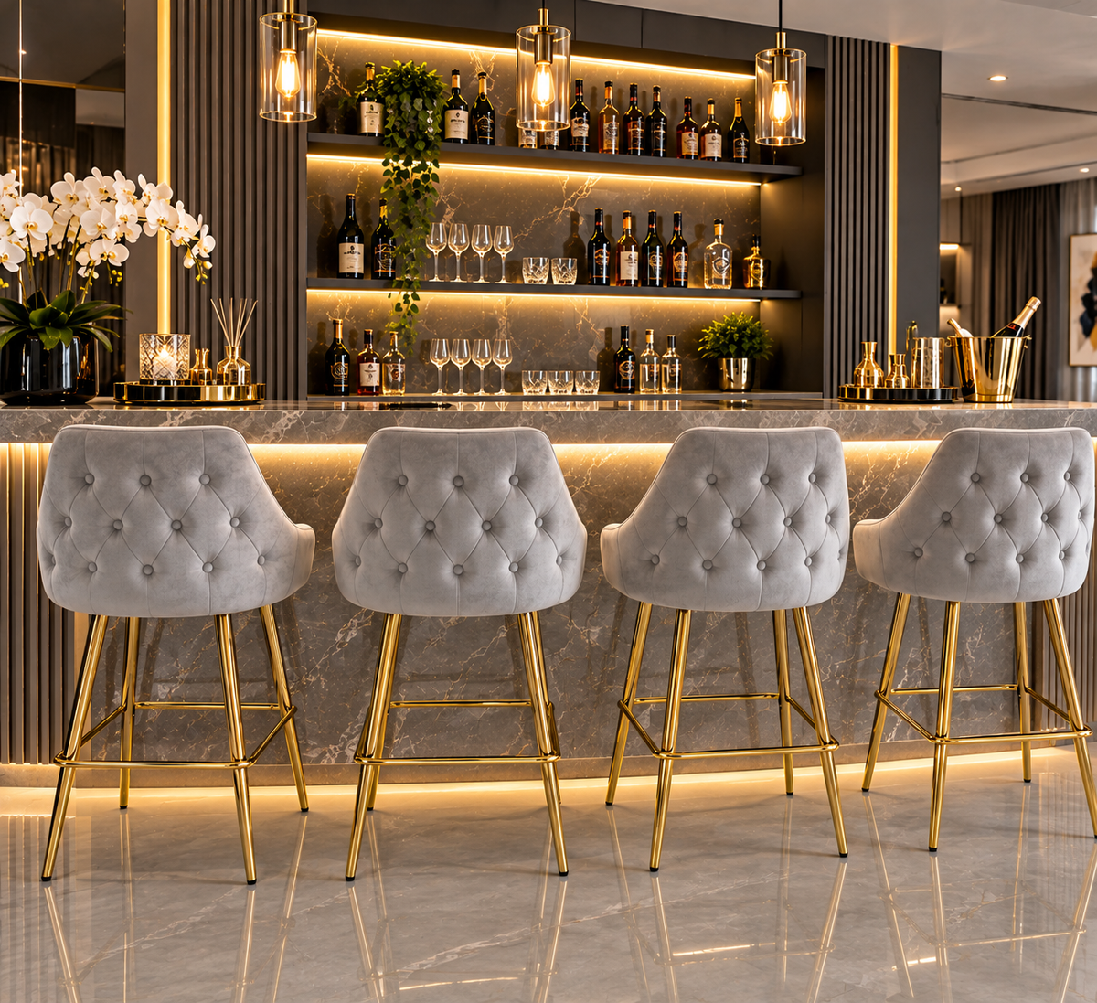 Chesterfield bar chairs gold