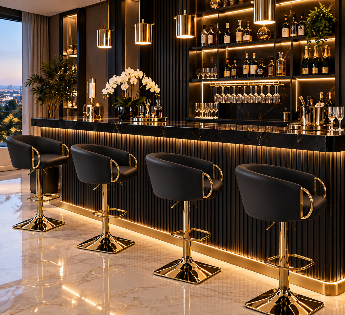 Leather gold bar chairs 