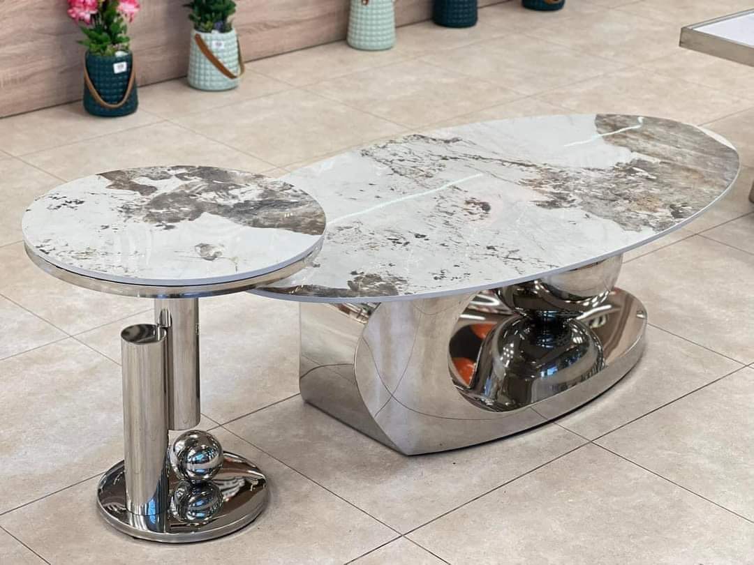 Silver coffee table marble top 