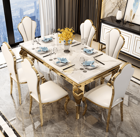 6 seater white and gold dining set