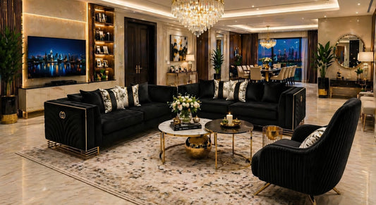 Black Gucci designer lounge set couches 
