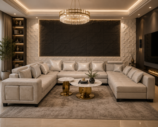 Beige air leather modular sofa