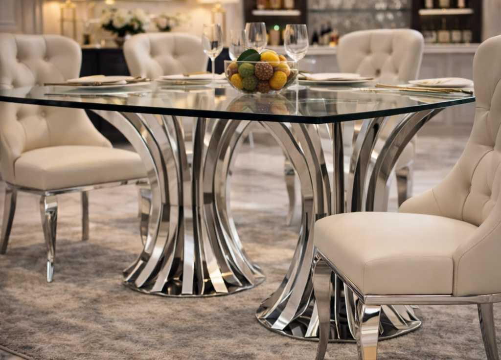 Silver glass top dining table set