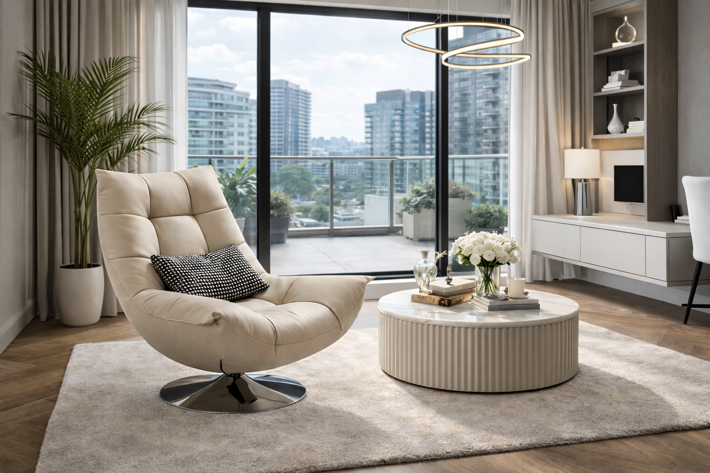 Beige swivel chair