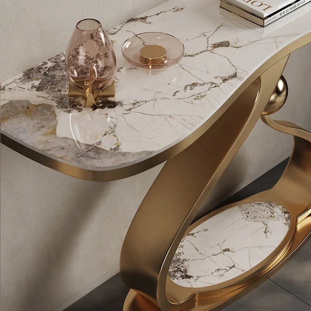 gold marble server console table