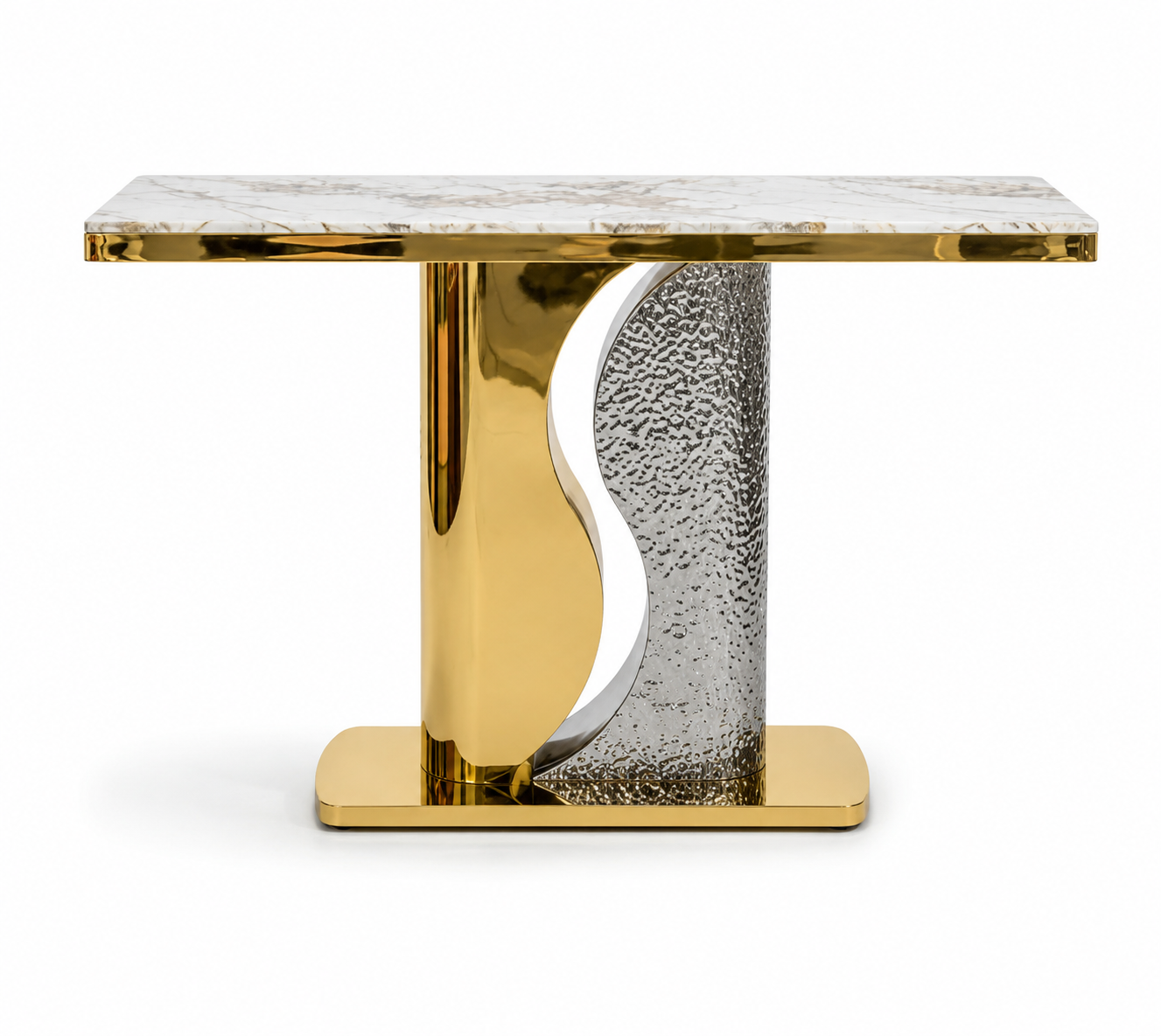 Wave design console table silver gold marble
