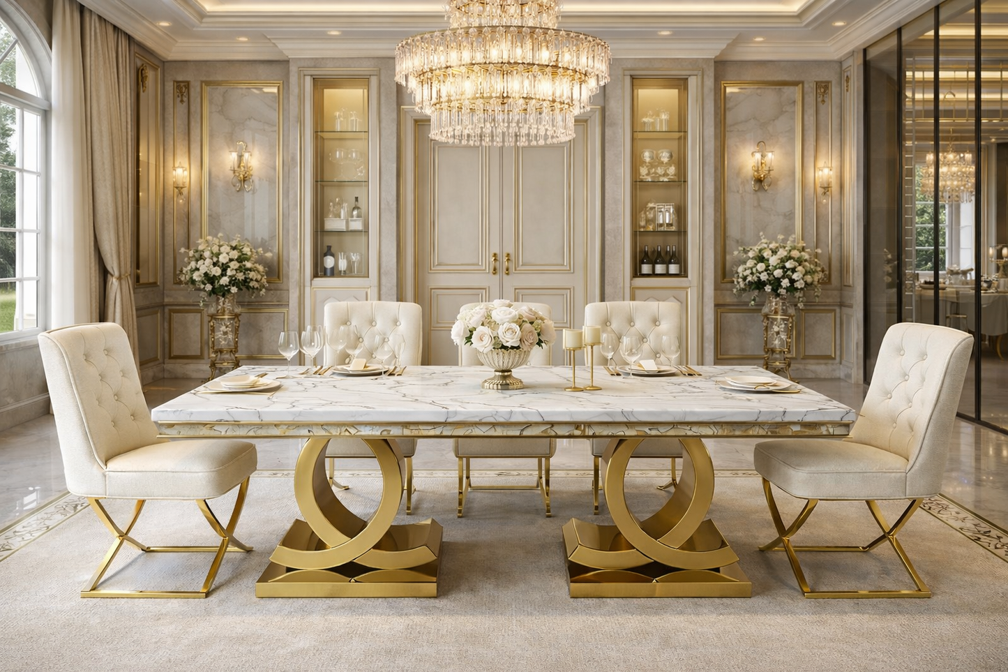 Gold Chanel dining table marble top