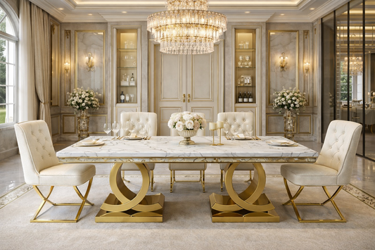 Gold Chanel dining table marble top