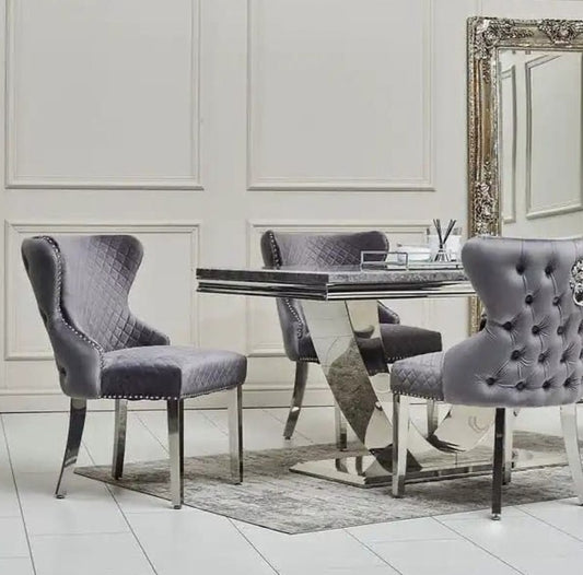 silver grey velvet dining chair 