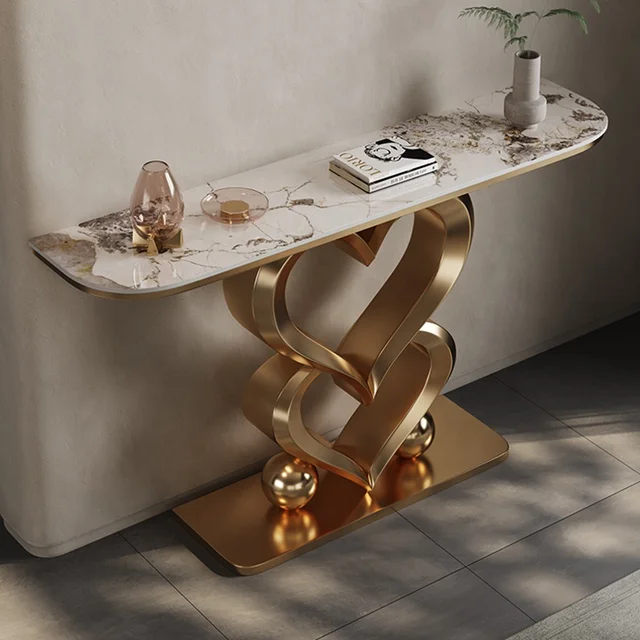 gold marble heart server console table