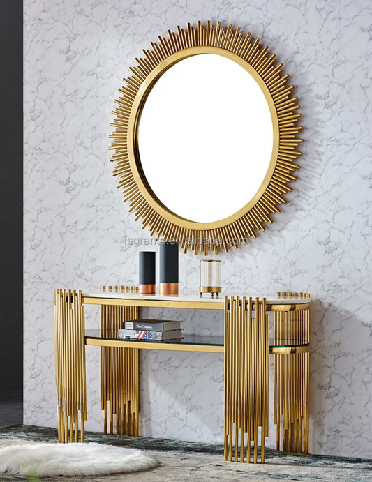 Gold marble console mirror set