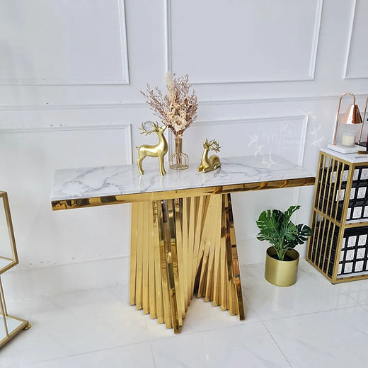 Gold console table white marble top