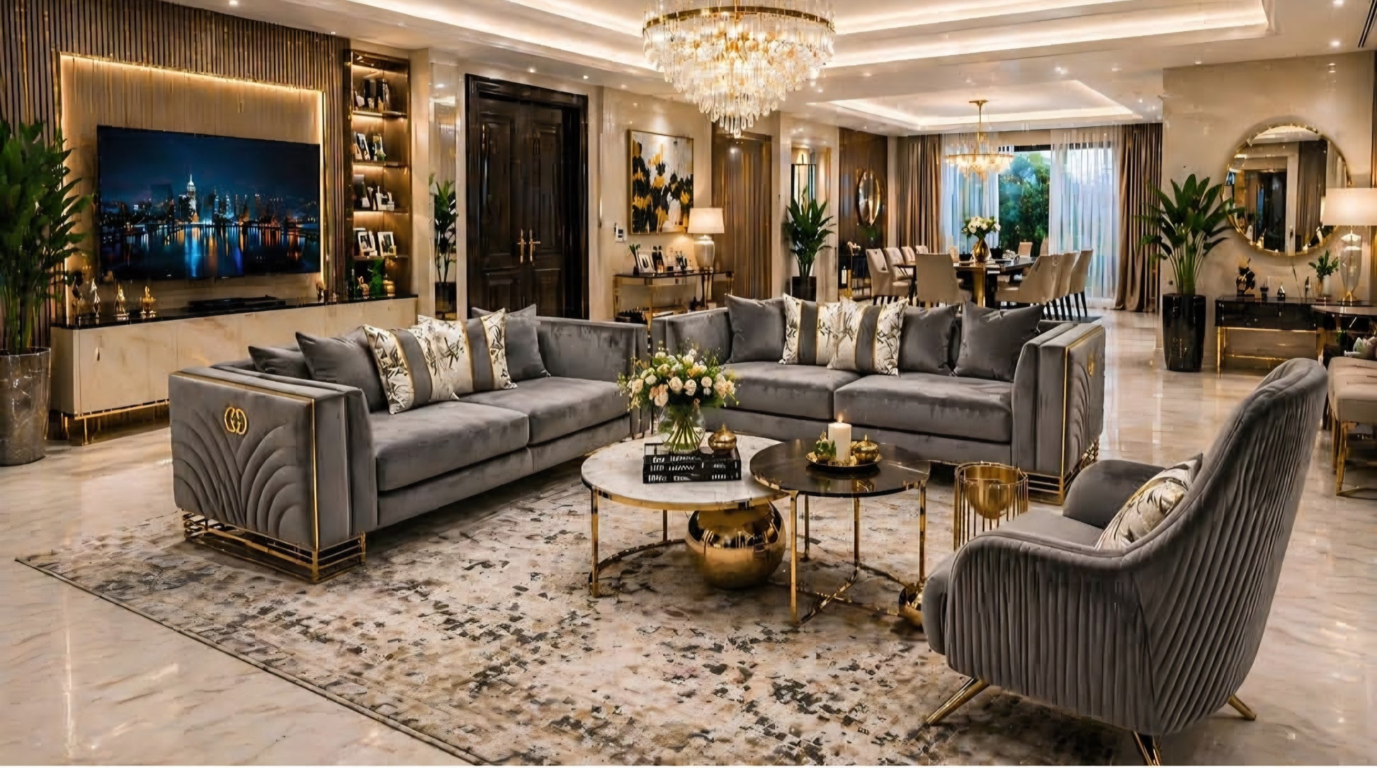 Grey Gucci designer lounge set couches 