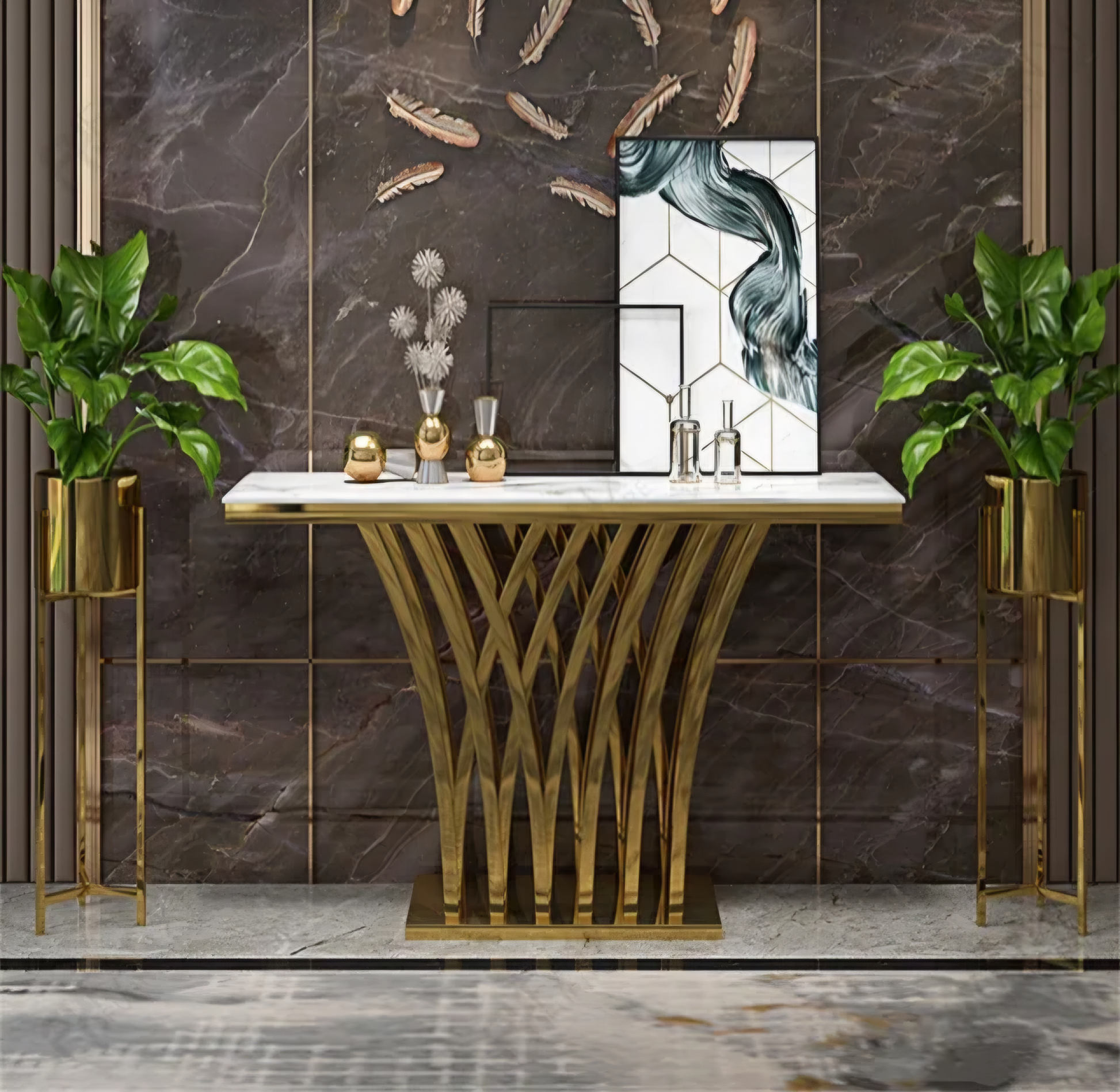 Gold console marble top