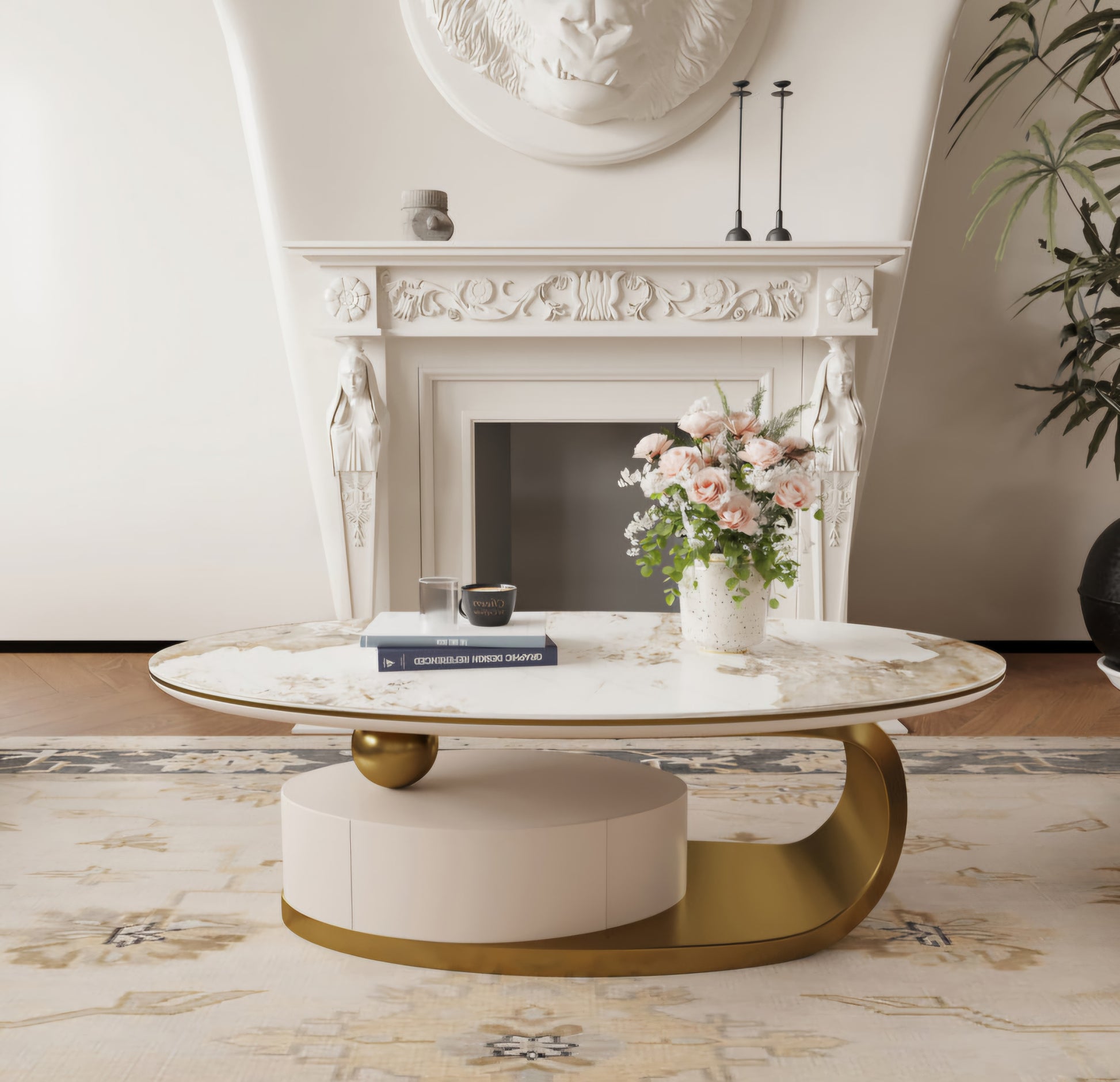 Gold oval coffee table 