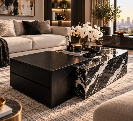 Black marble wood coffee table 