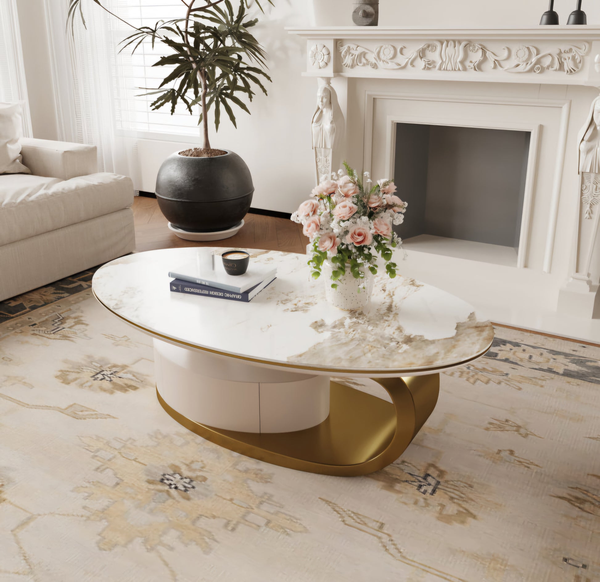 Gold oval coffee table 