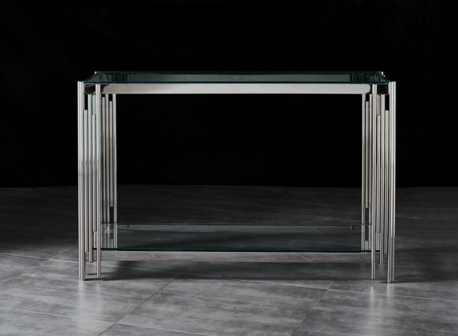 Silver glass console table 