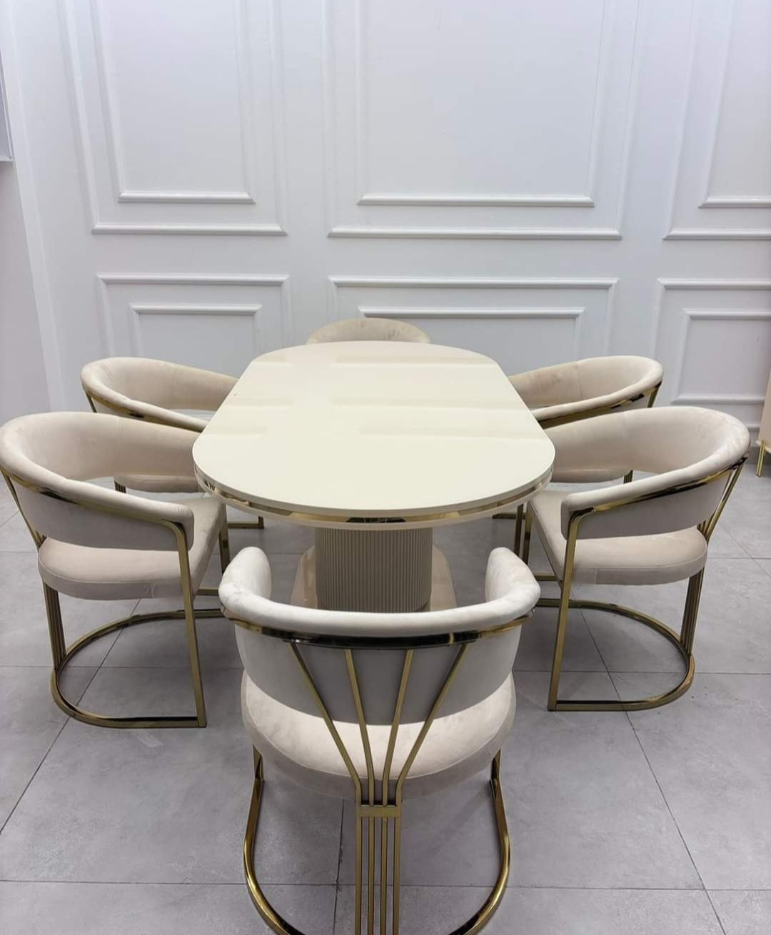 6 seater gold luxury dining set