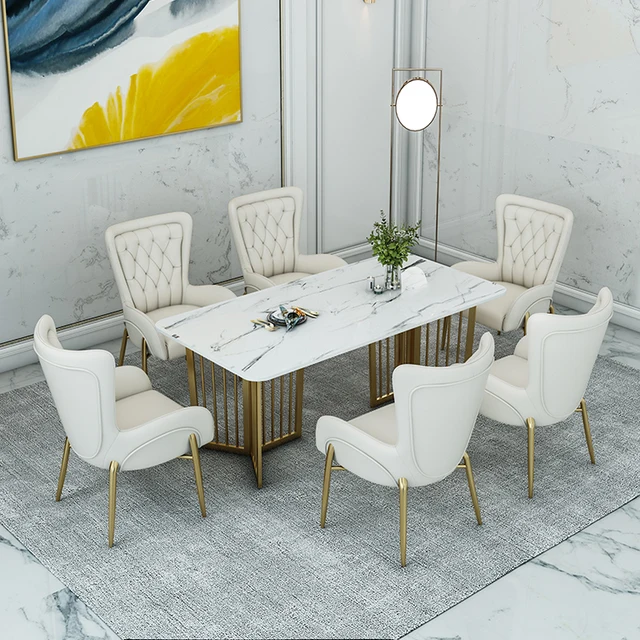 6 seater gold marble dining set 