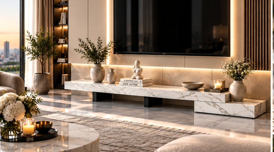 Contemporary white marble tv unit 
