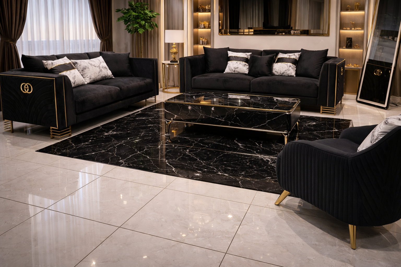 Black Gucci lounge set designer couches 