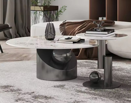 Italian design marble black coffee table set with side table