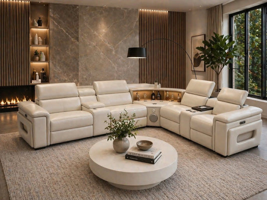 Leather corner suite with wine rack usb bullt in speakers 