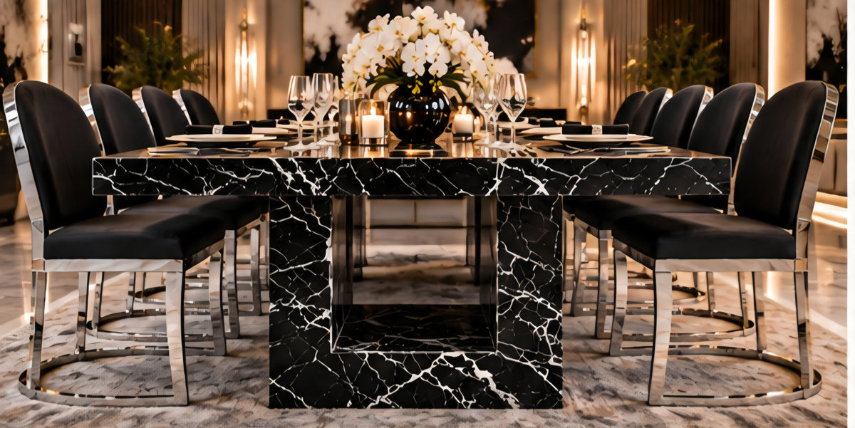 Luxury black marble dining table 10 seater 