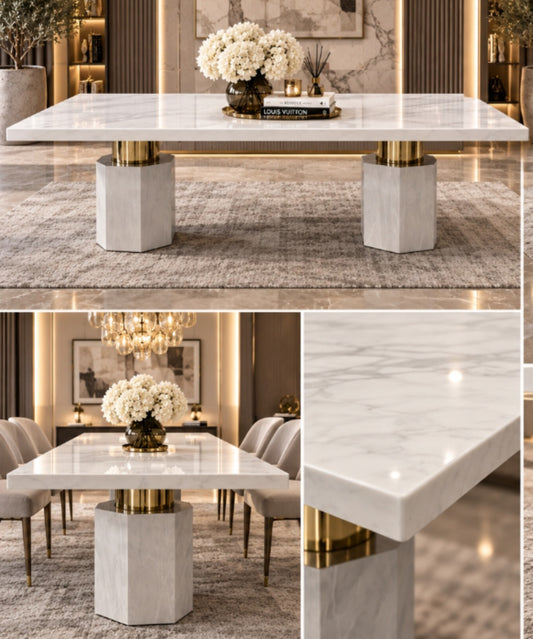 White sintered stone 3m marble dining table