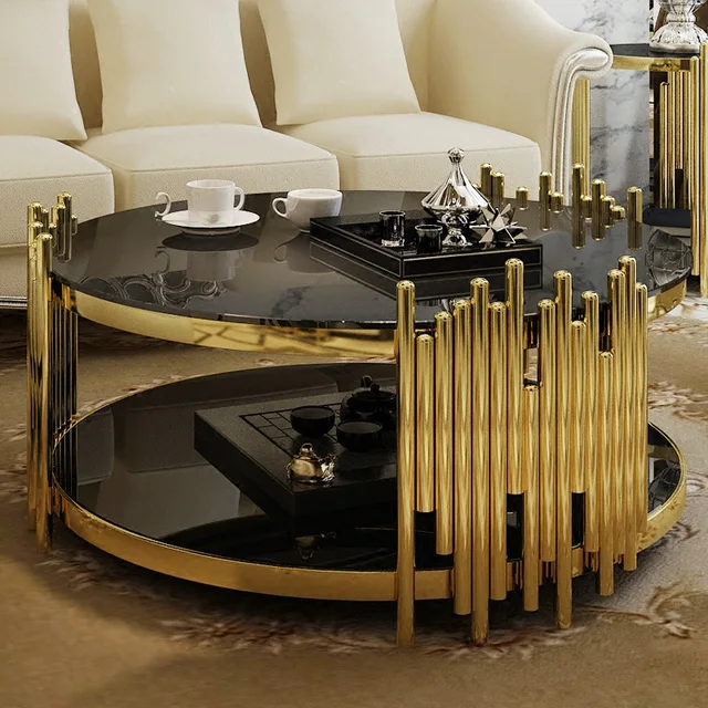 black and gold glass coffee table