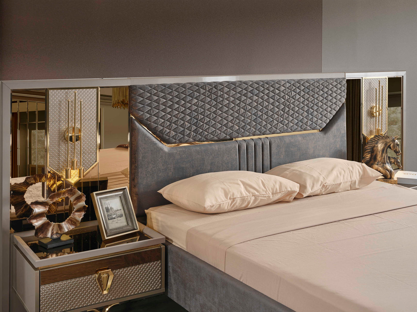 DESIGNER BEDROOM SUITE grey gold